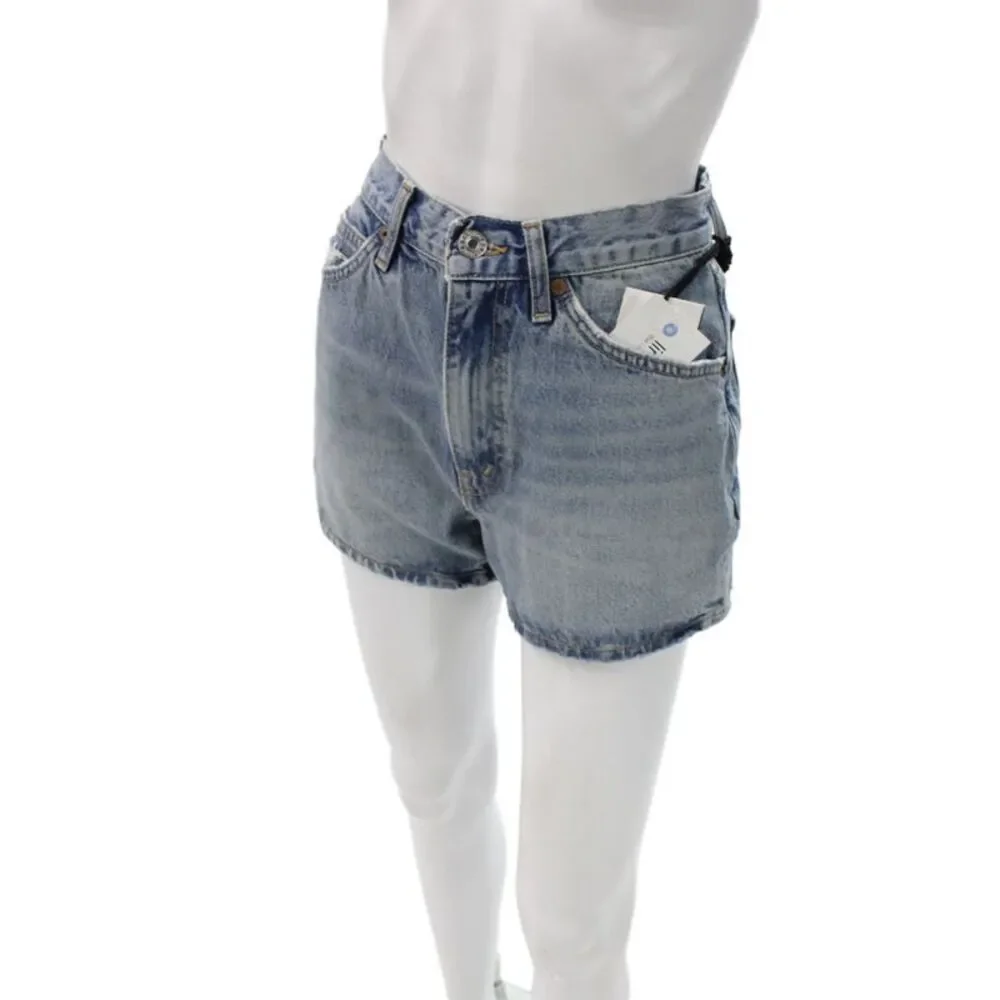 Re/Done Unisex Solid Light Blue Organic Cotton Shorts Button Fly 90s Size 25